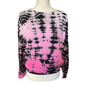 HARDTAIL Forever Womens Tie Dye Cropped Sweatshirt Long Sleeve Size S Black/Pink